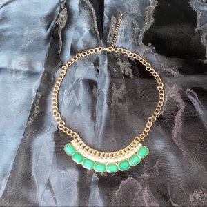 Woman’s Necklace Chain Gold Diamonds Green Stones